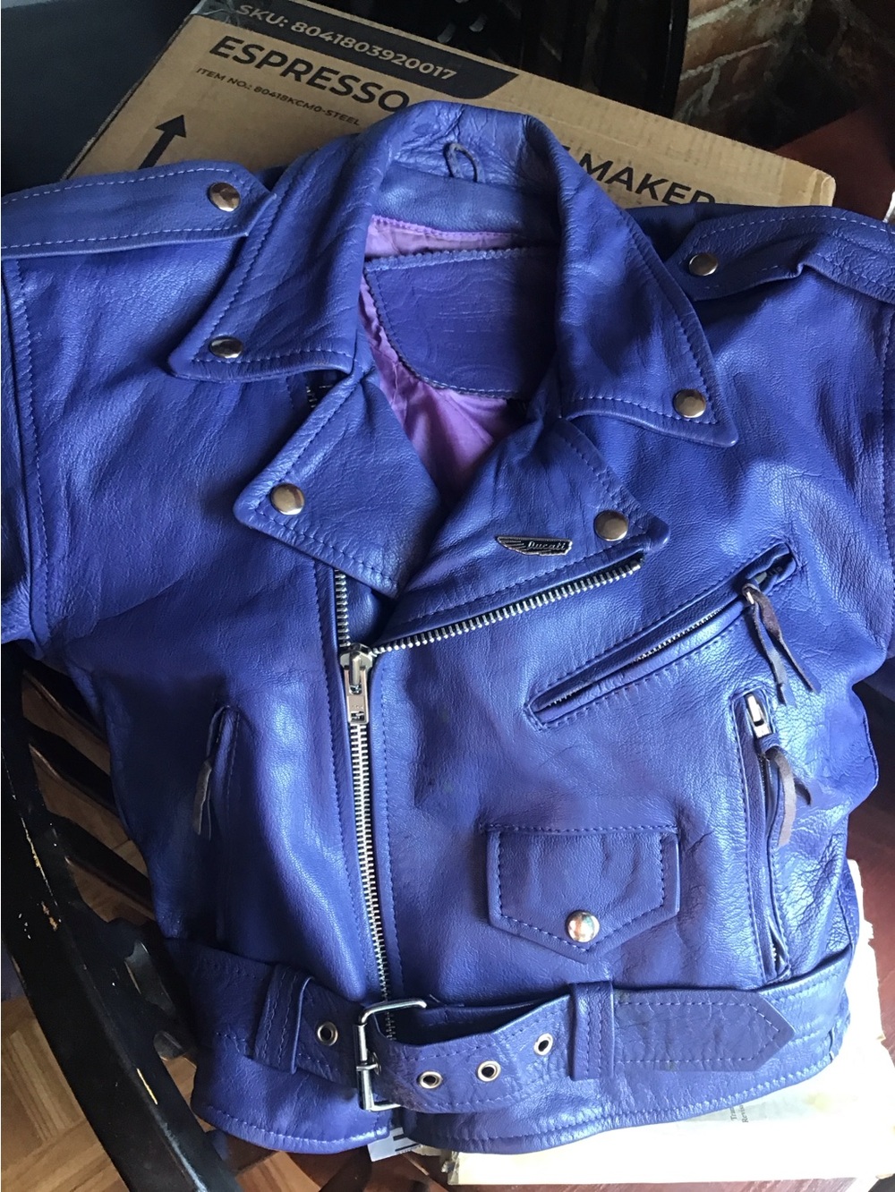 Woman’s Ducati genuine purple leather bomber jacket